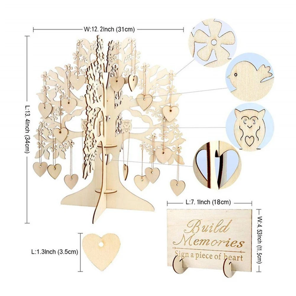 DIY Wedding Party signing card signature wishing tree Guest Book Tree Wooden love Hearts Pendant Drop Ornaments Decoration | Дом и сад