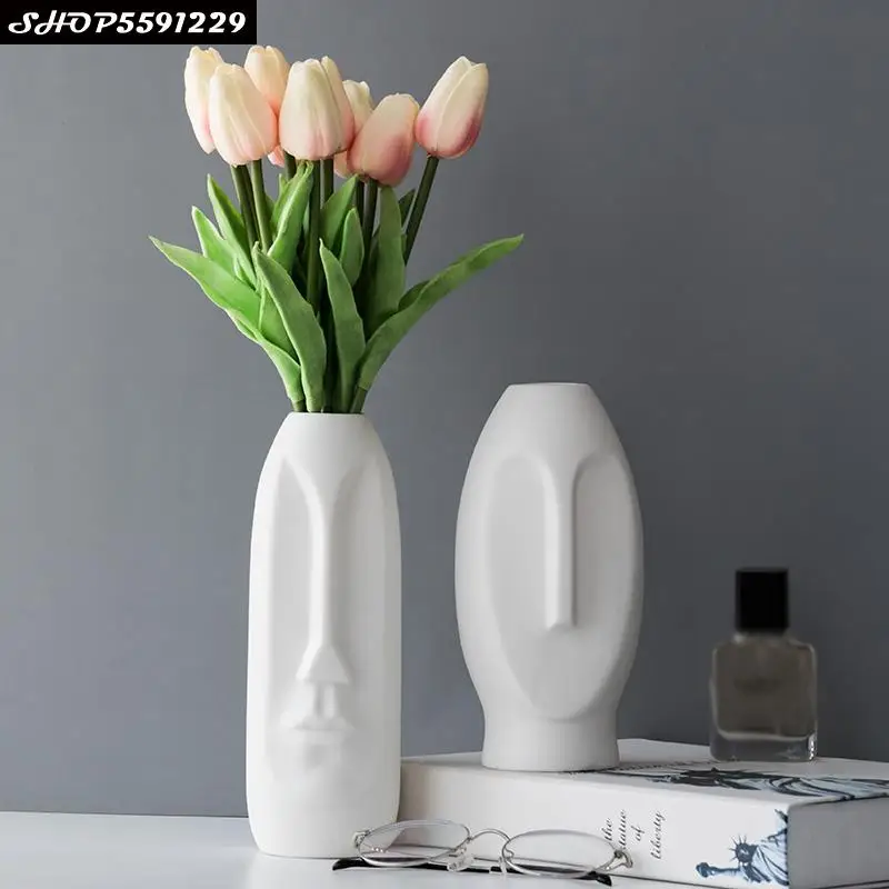 

Human Face Ceramic Vase Black and White Abstract Art Face Decoration Living Room Dining Table Flower Vase Home Decoration Modern