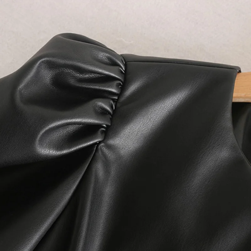 Fandy Lokar платья из искусственной кожи женские модные на молнии с пышными рукавами