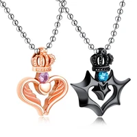 his queen her king necklace stainless steel with zircon diamond men women couple crown heart jewelry irish claddagh pendant