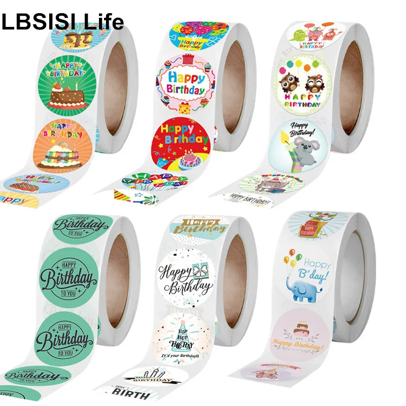 

LBSISI Life 1Roll Paper Stickers Handmade Backing Box Bag Decoration Happy Birthday Party Gift Packing