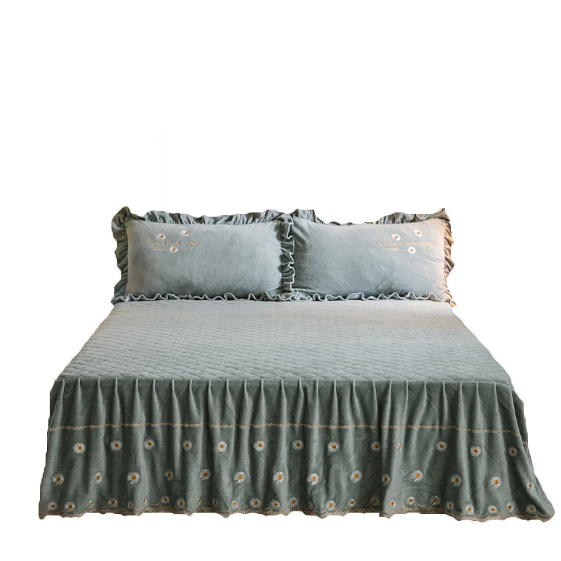 

Milk Pile Bed Skirt Single Piece Skirt Cotton Bed Cover Bed Cover Four Piece Set Thickened Coral Flannel Crystal Velvet Bed Shee
