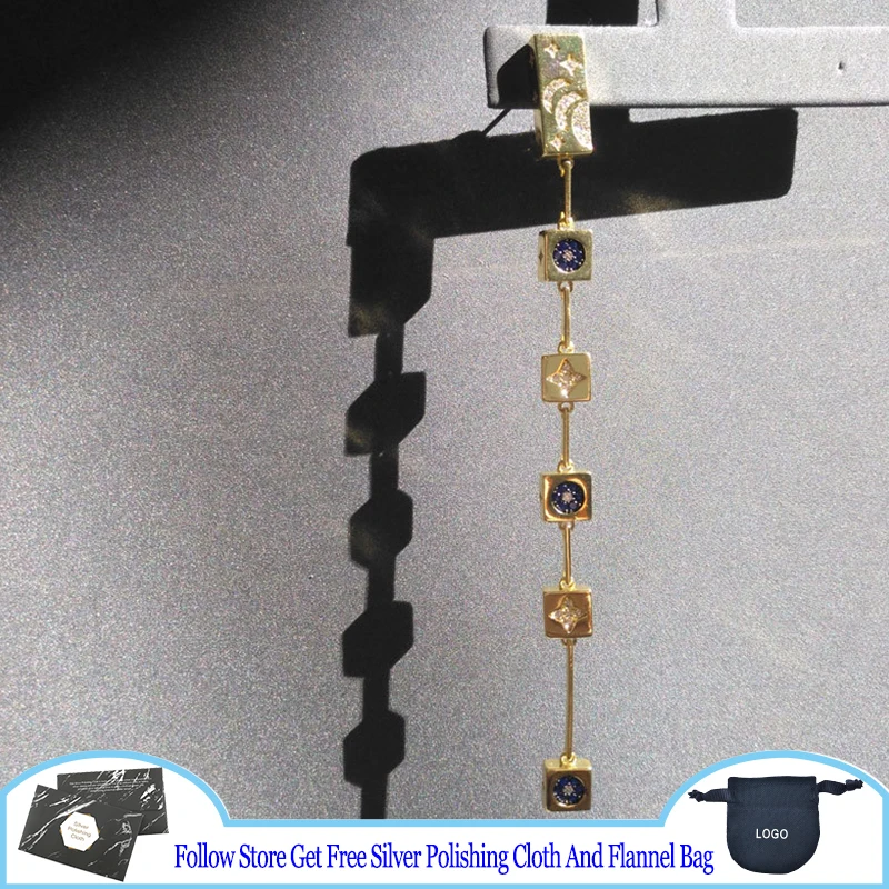 

Noble Single Dream Moon Sweet Super Long Earrings Square European And American Style Female 925 Silver Earrings Luxury Jewelry