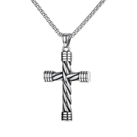 vintage men necklace stainless steel cross pendant chain 55cm punk jewelry gift