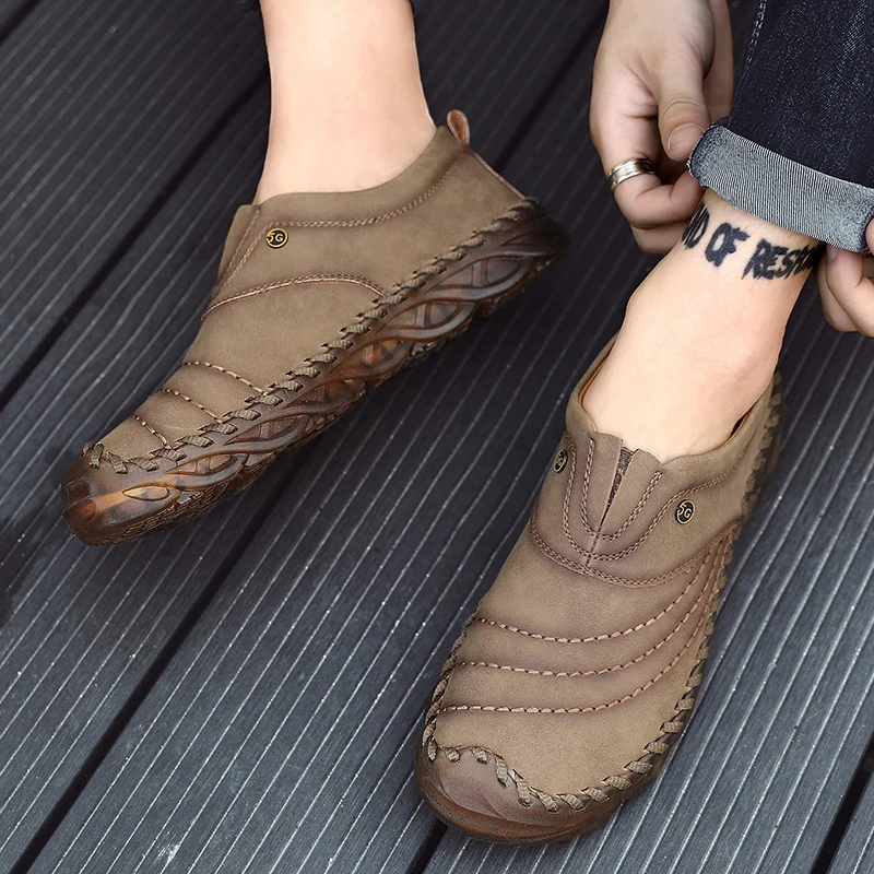 Мужские повседневные туфли из натуральной кожи дышащие слипоны мужские лоферы