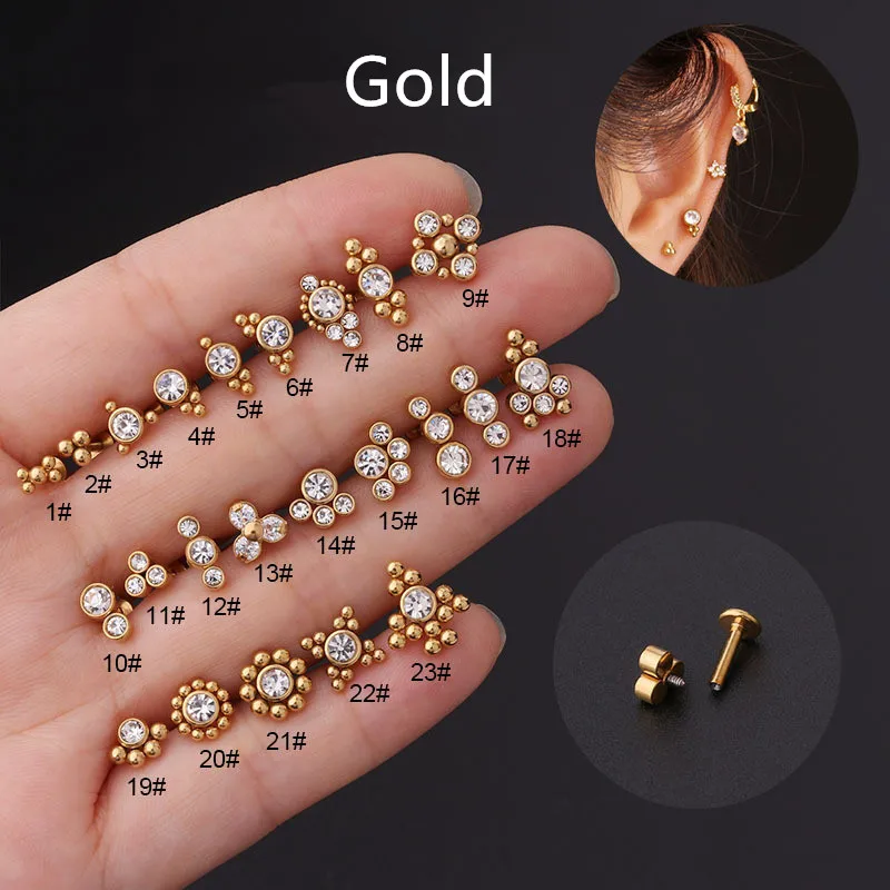 Серьги-гвоздики из нержавеющей стали с плоской задней частью внутренней ушной