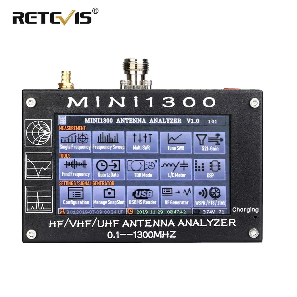 

Антенна Retevis Mini 1300 HF/VHF/UHF 0,1-1300 МГц, анализатор SWR с сенсорным ЖК-дисплеем 4,3 дюйма, антенна для радио