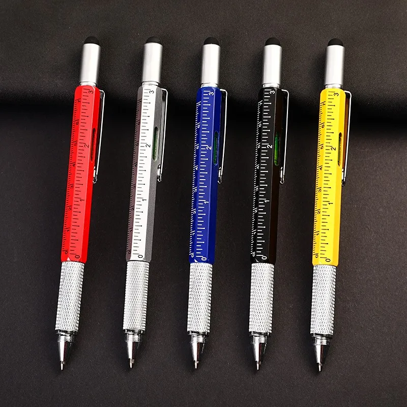 

7in1 Multifunction Tool Ballpoint Pen Screwdriver Ruler Spirit Level Stationery Touch Screen Stylus Drawing Woodworking Tool