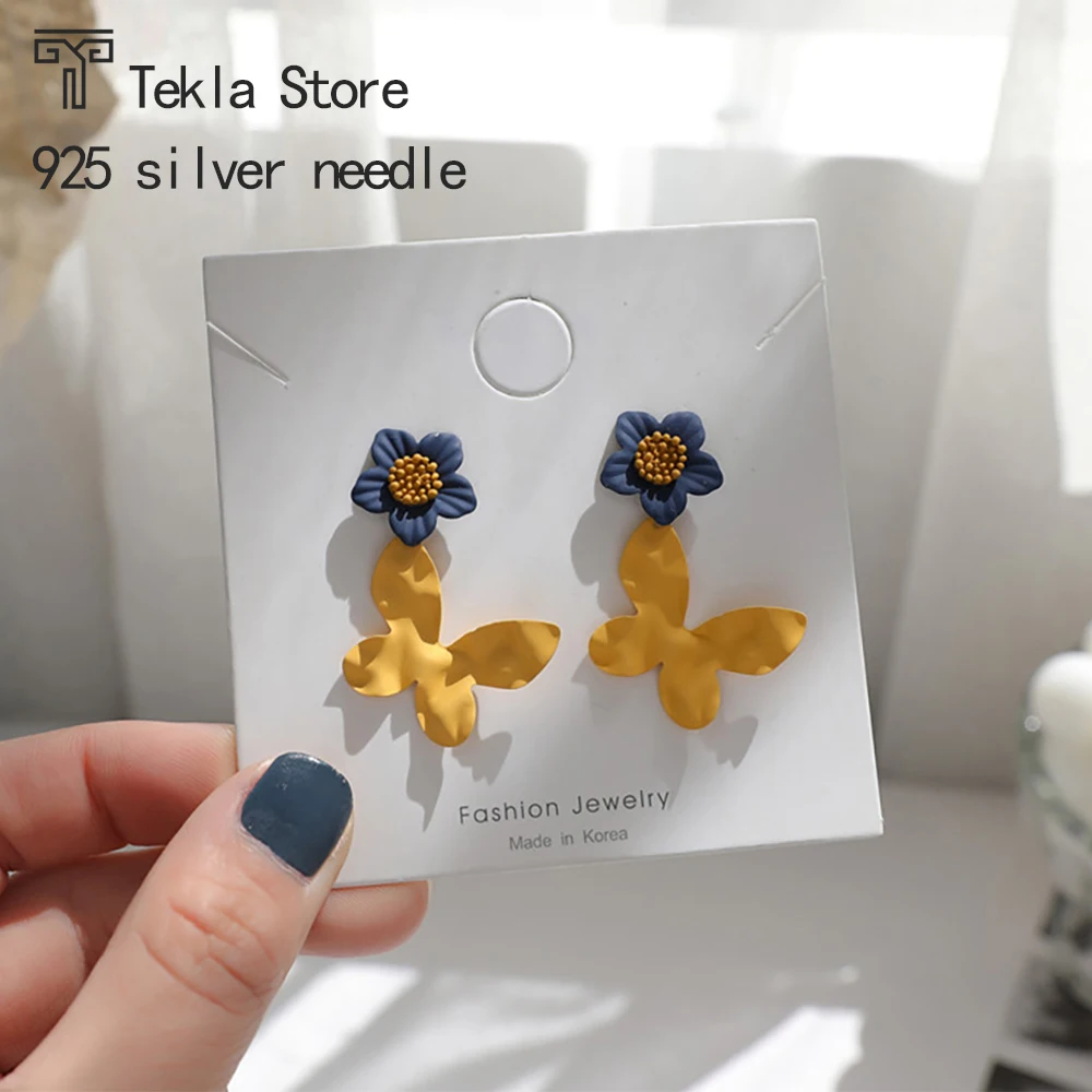 

Tekla Store Earrings For Women Retro Color Flower Butterfly Stitching Earrings Jewelry Design Anti-pain Without Needle Ear Clip