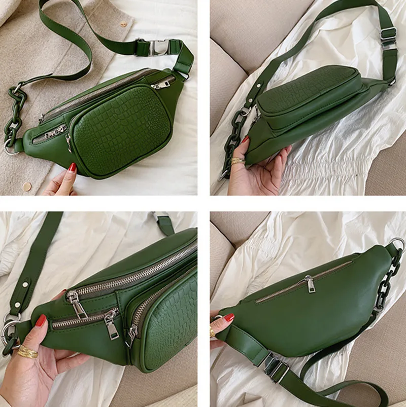 

Fashion Stone Pattern PU Leather Chain Waist Bag Jin Mantang Bag On A Belt Leisure Fanny Pack Women Satchel Belly Band Belt Bag