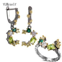 beautiful earringsring 2pc set branch olivine multi stone jewelry sets color crystal pretty jewellery for women statement