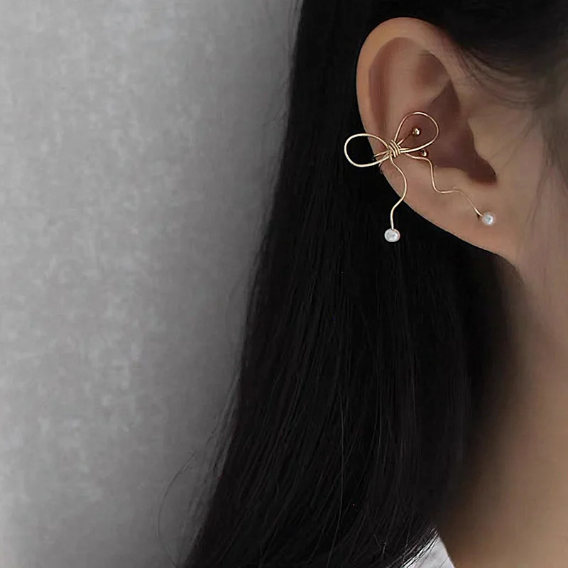 

New Earrings Fashion Jewelry Statement Bow Imitation Pearl Versatile Simple Fashion Stud Wholesale Earrings For Women