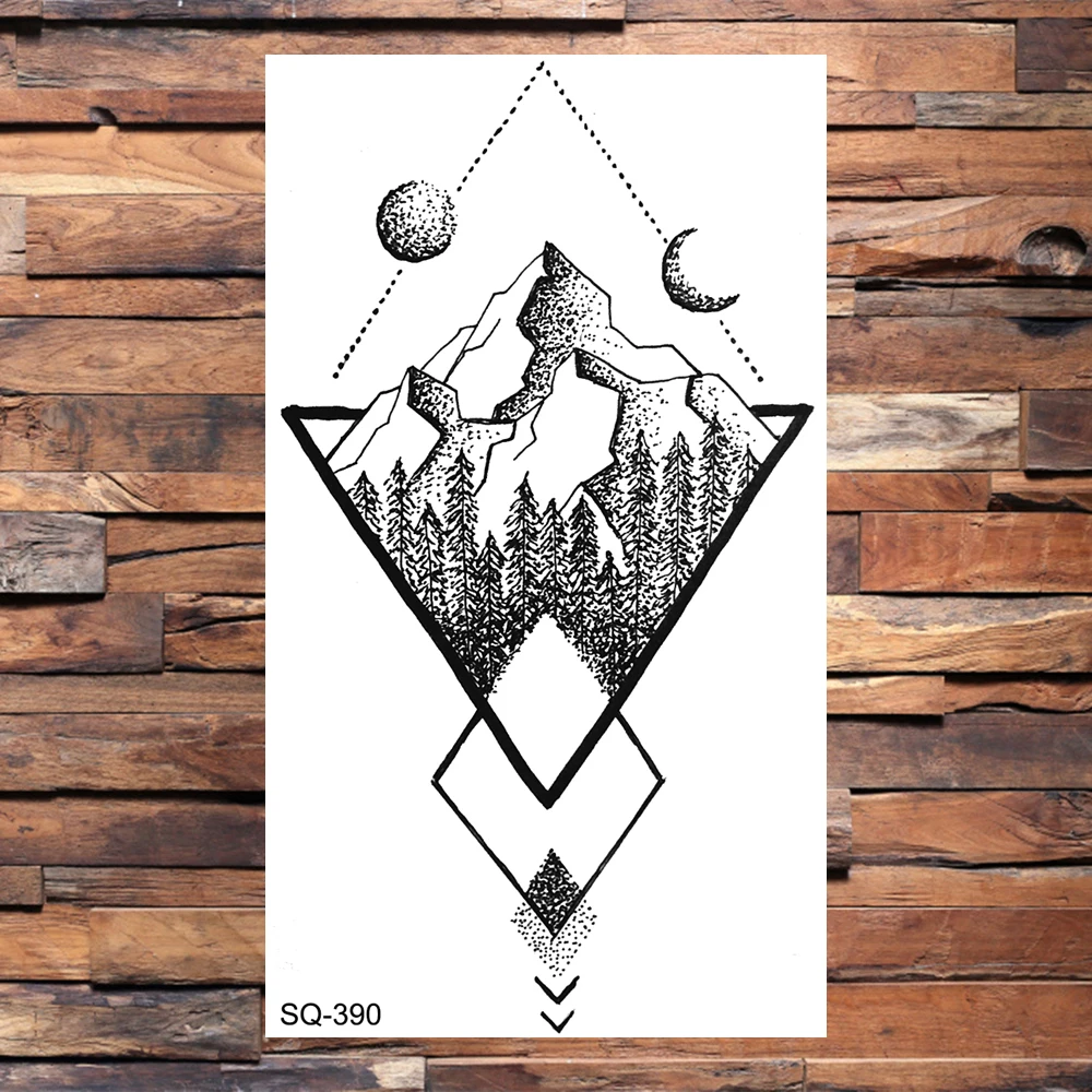 Временные татуировки для взрослых маленький лес гора реалистичные КИТ волна