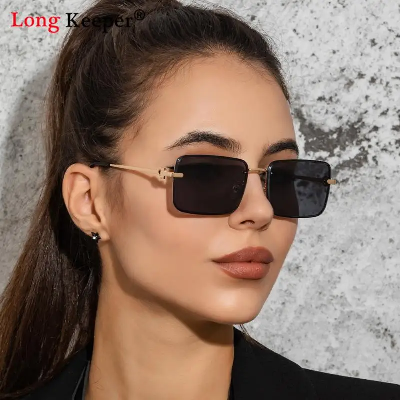 

Fashion Rimless Rectangle Sunglasses Women Retro Decoration Clear Brown Lens Eyewear Men Sun Glasses Shades Gradient Glasses