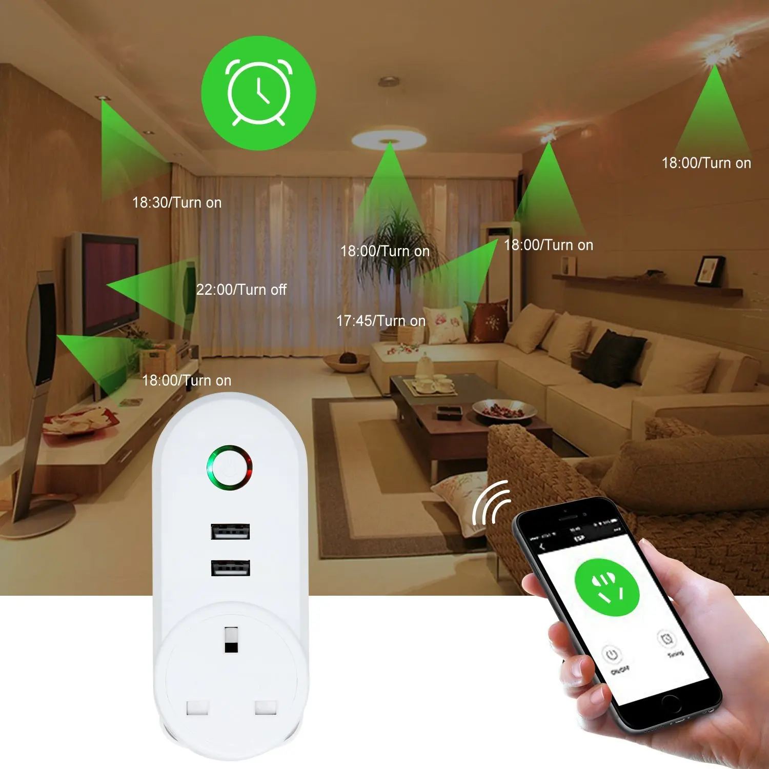 Wifi смарт Мощность штепсельная вилка Великобритании розетки с USB Стабилизатор