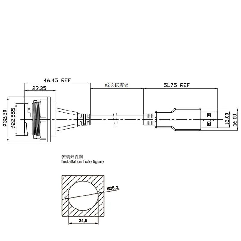 USB 2 0 водонепроницаемый разъем IP67 IP 67 Удлинительный кабель с разъемом USB2.0 1 м 3 фута