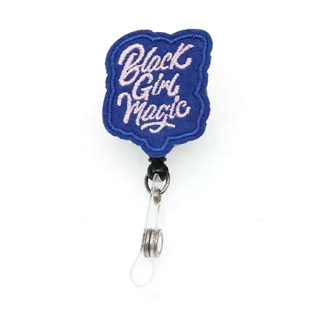 

Free shipping felt Balck gitrls magic ID Retractable badge with clip holder