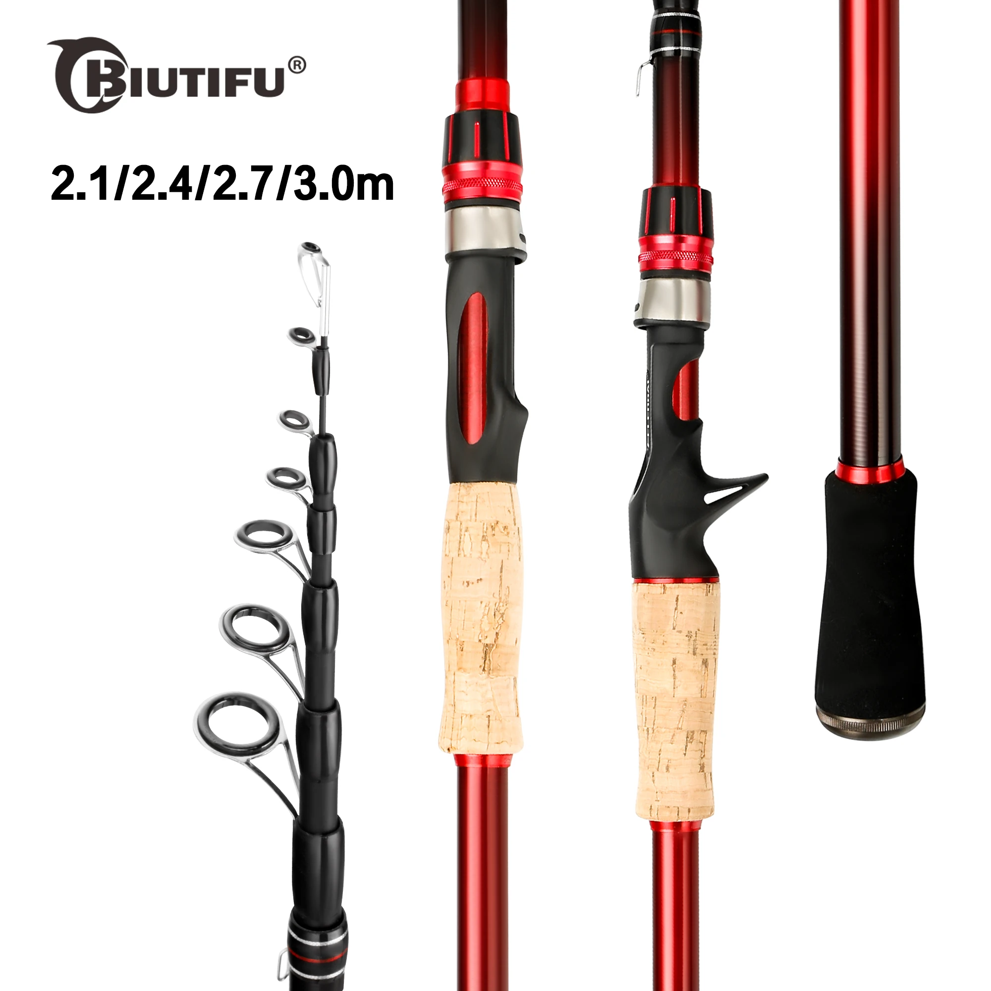

BIUTIFU Telescopic Casting Spinning Fishing Rod 2.1/2.4/2.7/3.0m 30T Carbon Easy To Carry Lure 5-35g Sea Ocean Baitcasting Pole