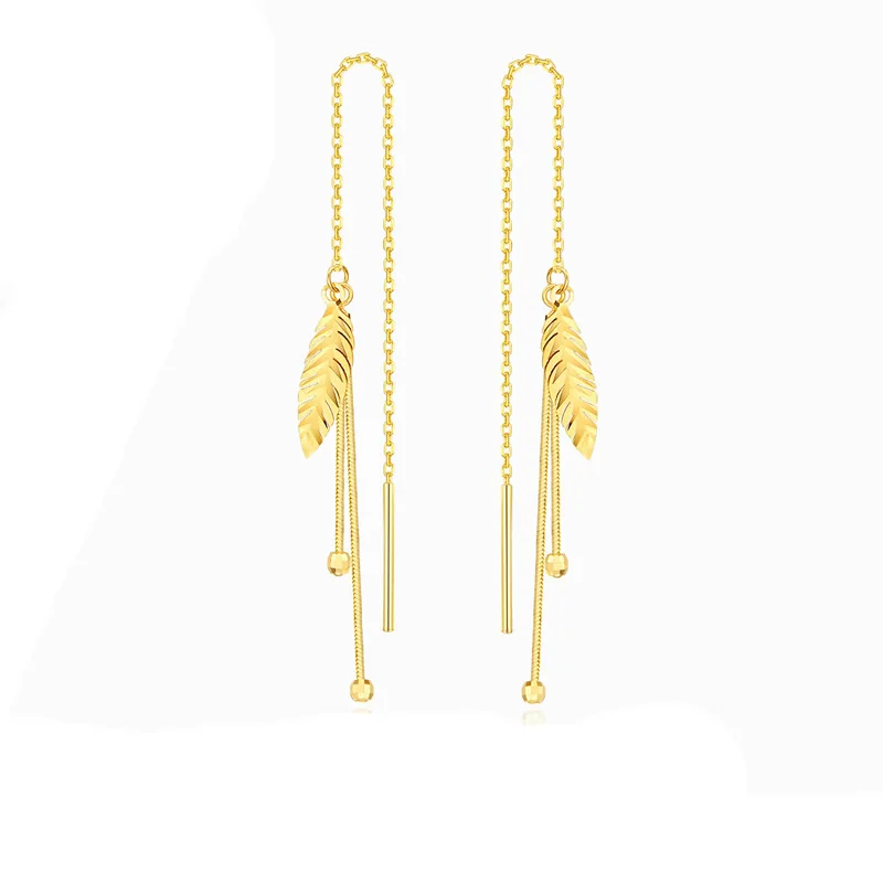 

Лучшие серьги, новый стиль, висячие серьги с листьями для желтого золота 24 К, серьги