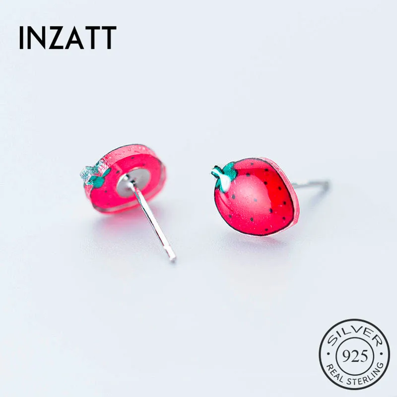 INZATT Настоящее серебро 925 пробы фрукты клубника акриловые серьги-гвоздики для
