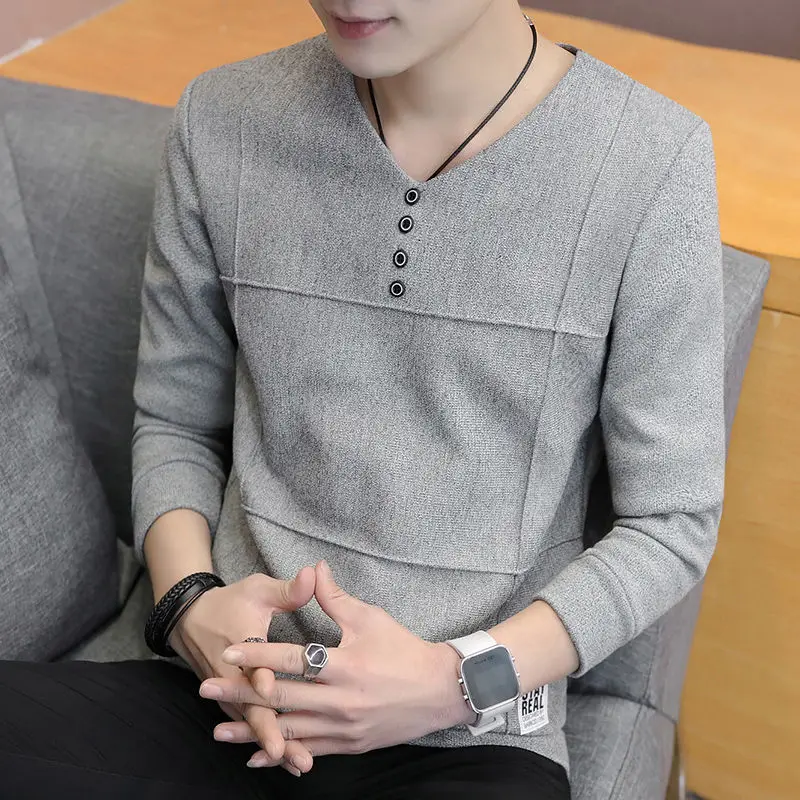 

Spring and autumn Pullover men's sweater long sleeve T-shirt Korean version 2021 new trend spring autumn men's bottom shirt
