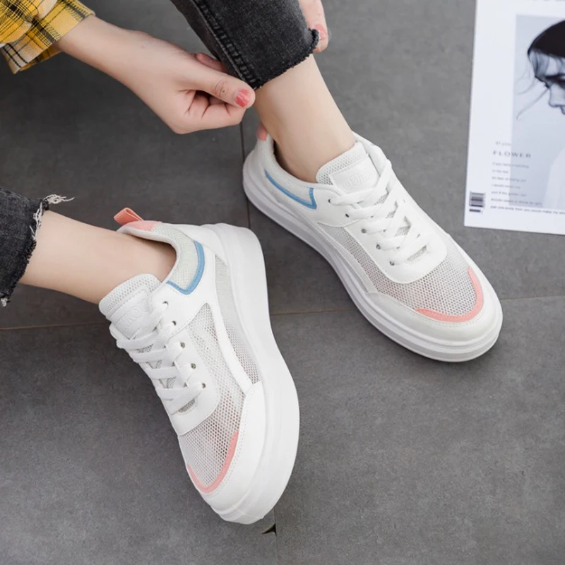 Женские кроссовки на плоской платформе классические дышащие повседневная обувь