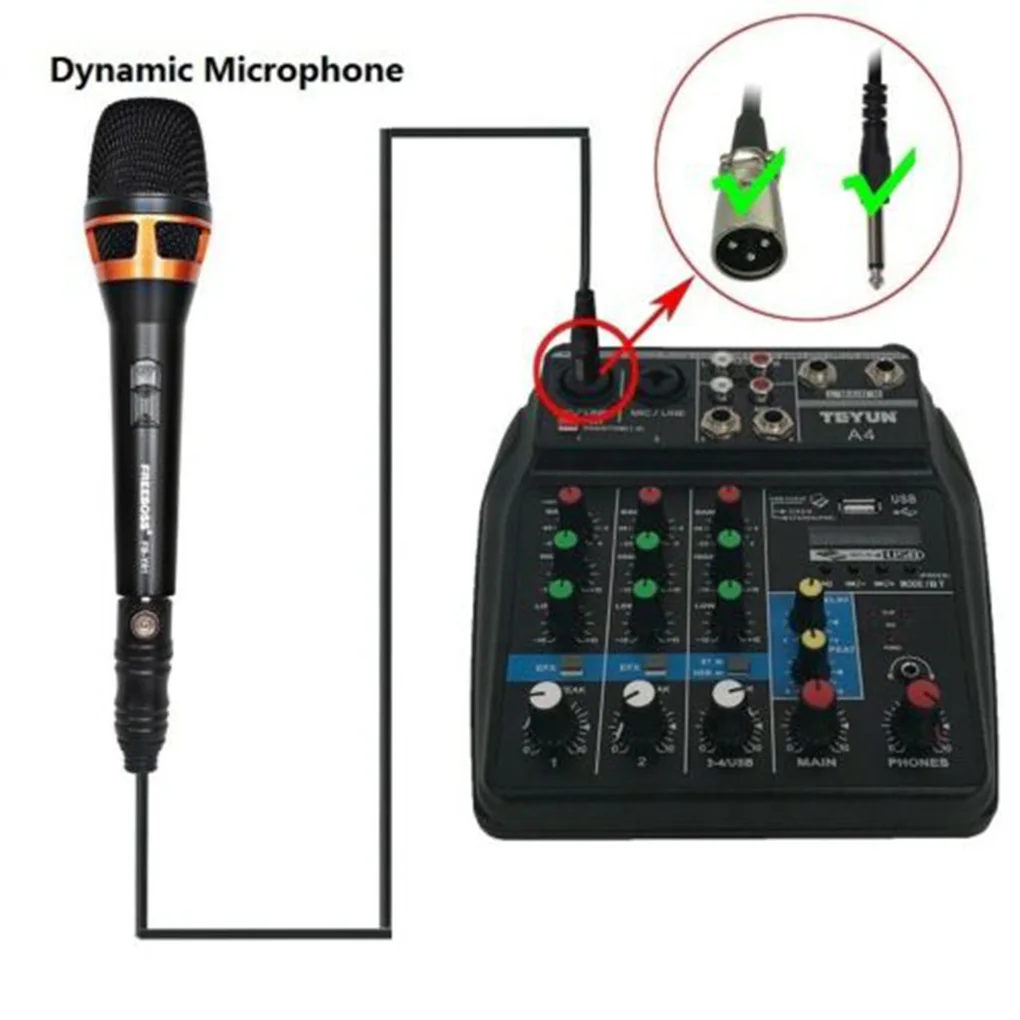 A4 звуковая микшерная консоль Bluetooth USB Запись воспроизведения компьютера 48 В Phantom power Delay Repaeat эффект 4 канала USB аудио миксер