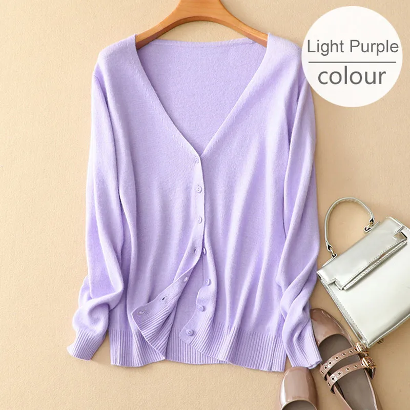 V-neck Purple Однобортный Для женщин свитер вязаный тонкий кардиган с круглым вырезом с длинным рукавом женские кардиганы Демисезонный женские топы - Цвет: V-neck Purple