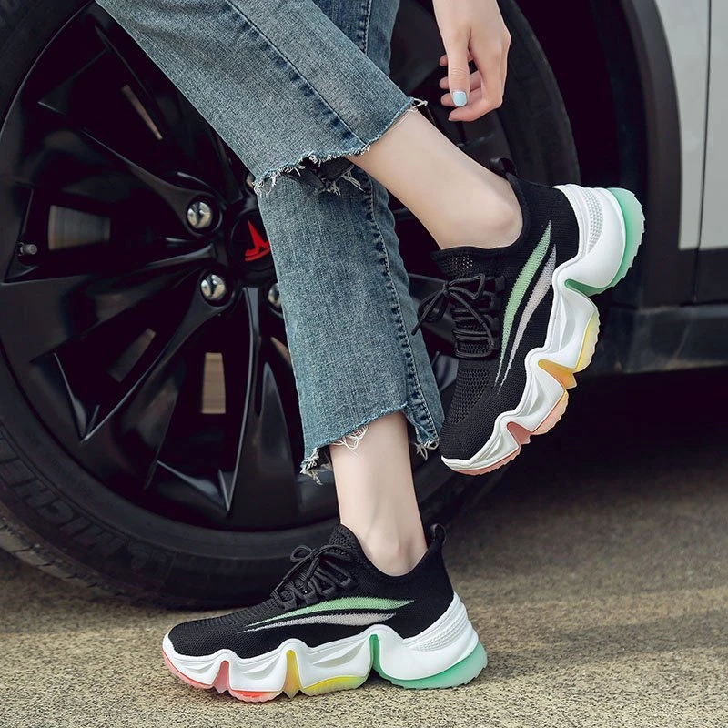 

Women Platform Sneakers White Spring Summer Sport Rainbow Bottom Breathable Leisure Shoes Comfortable Female Sneakers Fashion