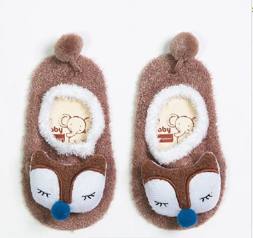 Кофе Emmababy; сезон весна-осень; Новинка; нескользящие носки-тапочки с рисунками для малышей; носки-тапочки; мягкие, теплые, пушистые, плотные, 6 цветов; От 0 до 5 лет с животными - Цвет: Кофе