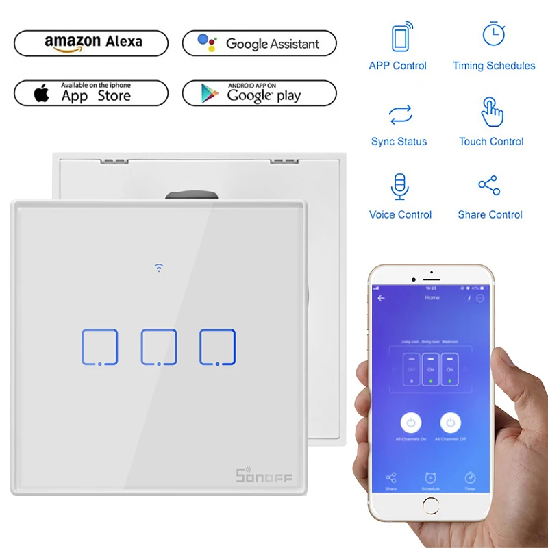 Умные переключатели SONOFF T0 WiFi EWeLink 1/2/3 группы разделенные на Умный дом