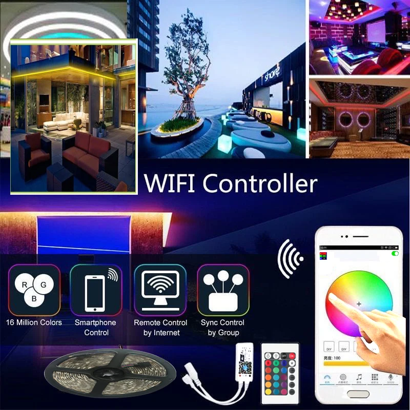 WIFI светодиодный ленточный светильник 12 В DC SMD 5050 2835 Гибкая Диодная лента RGB