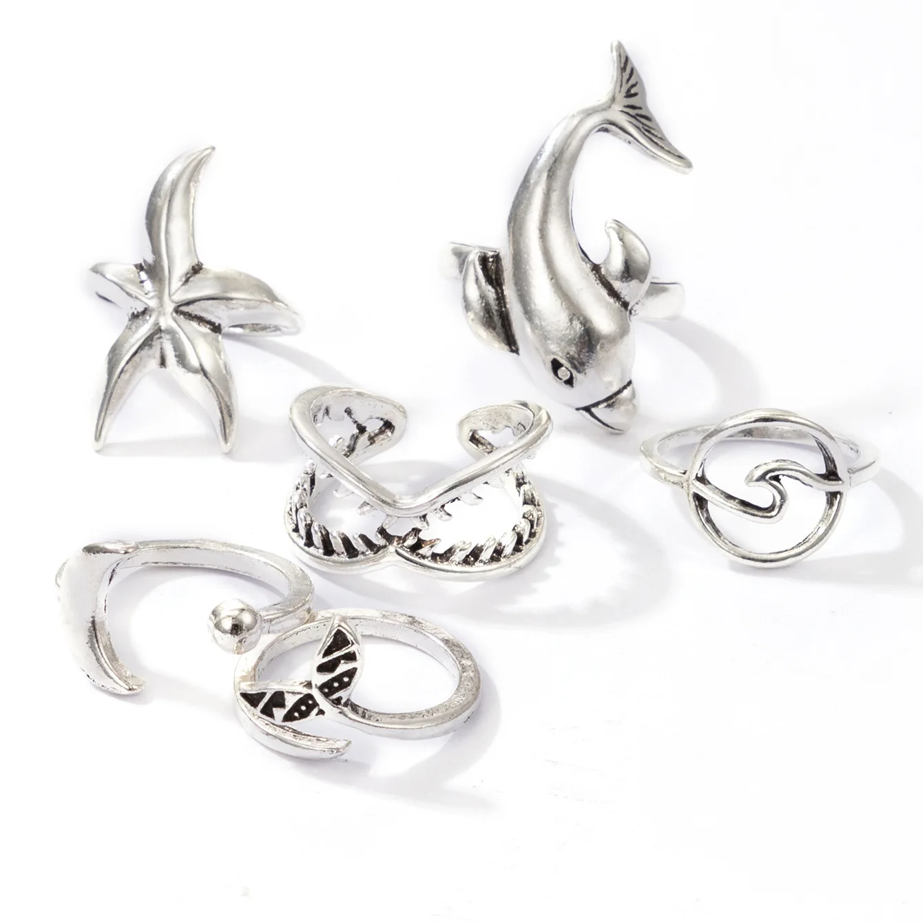 Кольцо женское в стиле ретро с дельфином морской звездой 6 шт./компл.|Кольца| |