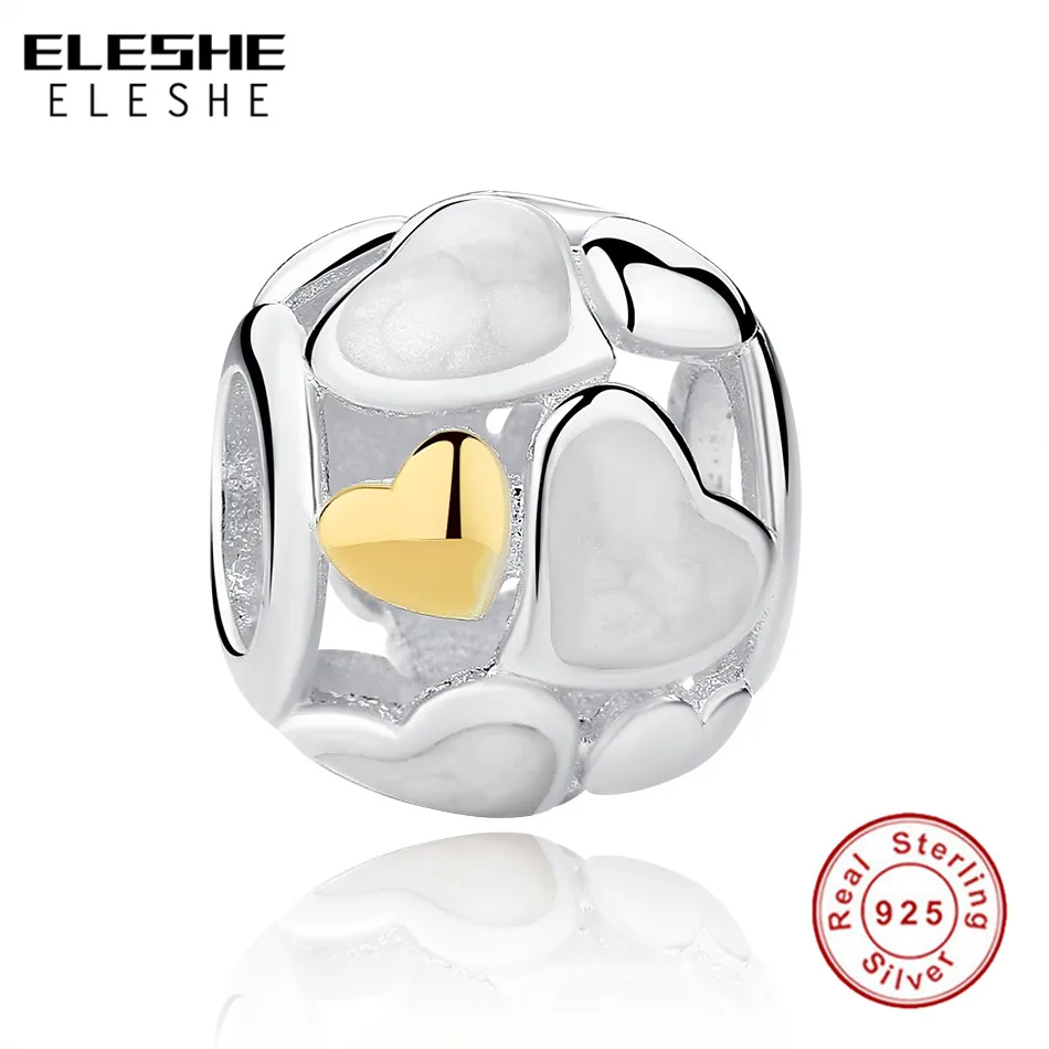 Модные драматические белые эмалевые золотые бусины в форме сердца из