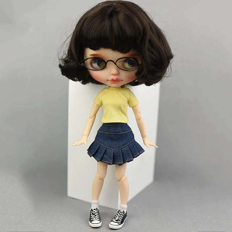 Синие джинсы трапециевидная юбка для Blythe футболка куклы топы короткий рукав