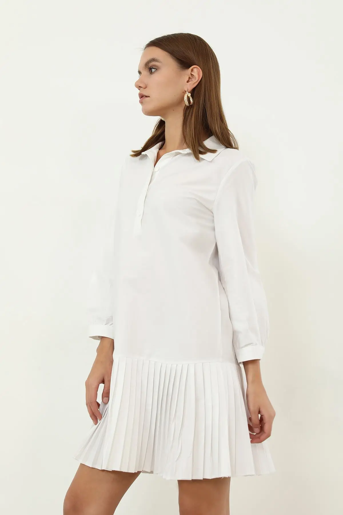 

Poplin Pleated Women Dress Top Blouse Dress Women Mini Dress Skirt Clothes Elegant Sexy Party Cut Out Beach Holiday