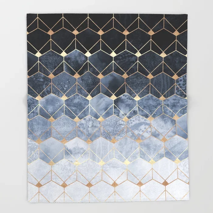 Одеяло с геометрическим узором синие шестигранные и алмазные флисовые одеяла
