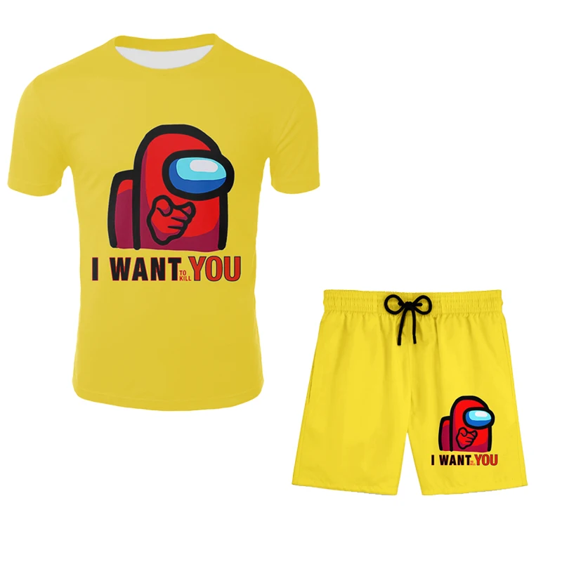 

2021 new hot selling fun 3DT shirt hip hop kawaii new game in our t-shirt kids summer pants cartoon t-shirt top suit