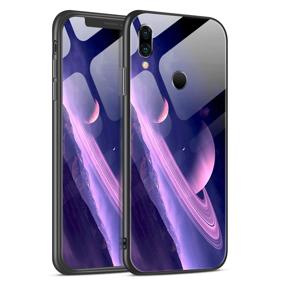 W365 Для Xiaomi Redmi Note 6 звездный узор закаленное стекло чехол для телефона Redmi Note 7 мягкий силиконовый край полная защита жесткий чехол - Цвет: W365