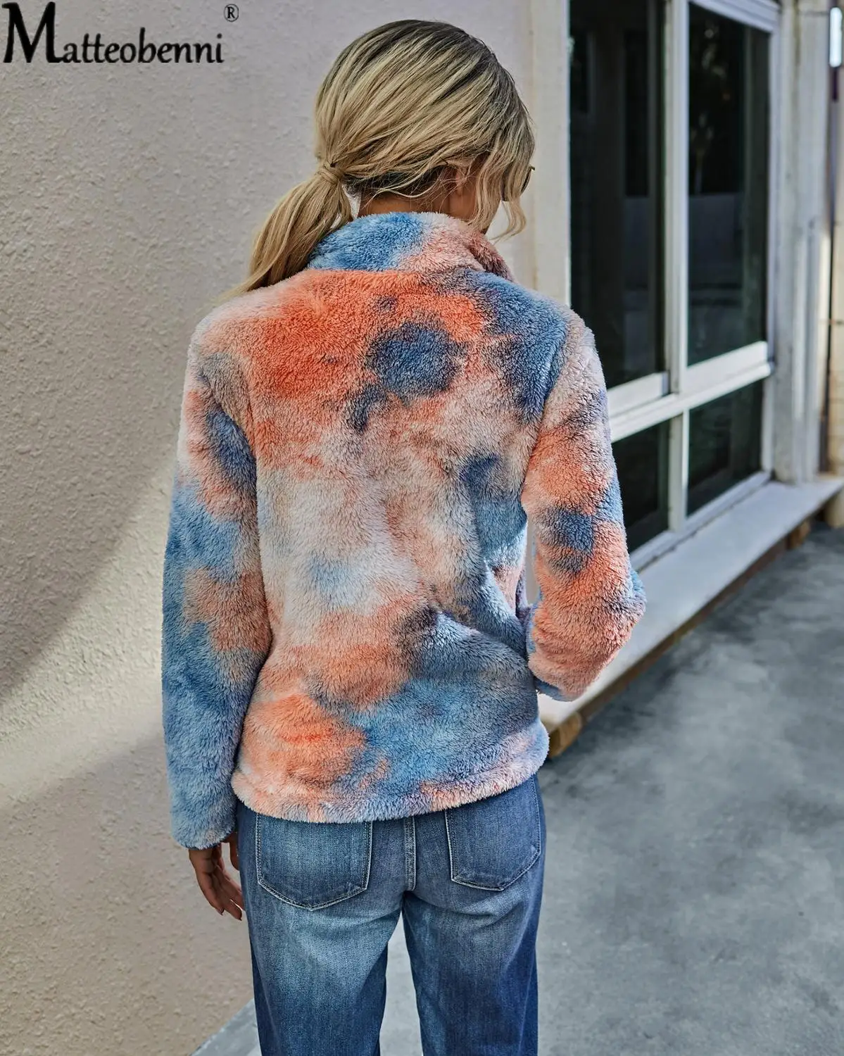 

New Women Tie Dye Print Hoodies Plush Long Sleeve Female Winter Warm Plush Pullover Hoodies Plush Pullovers Top Casual Hoodies