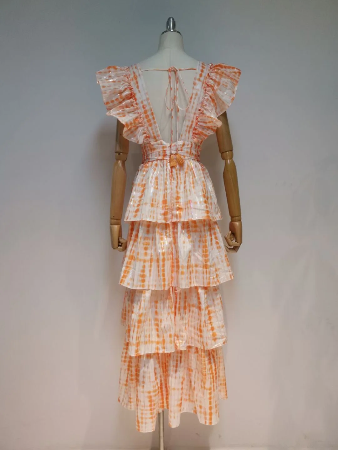 

Summer dress, satin, 3D printing, ruffled pleated, open back dress, summer 2021New, ladies' fashion, big hem, tutu skirt Bing XL