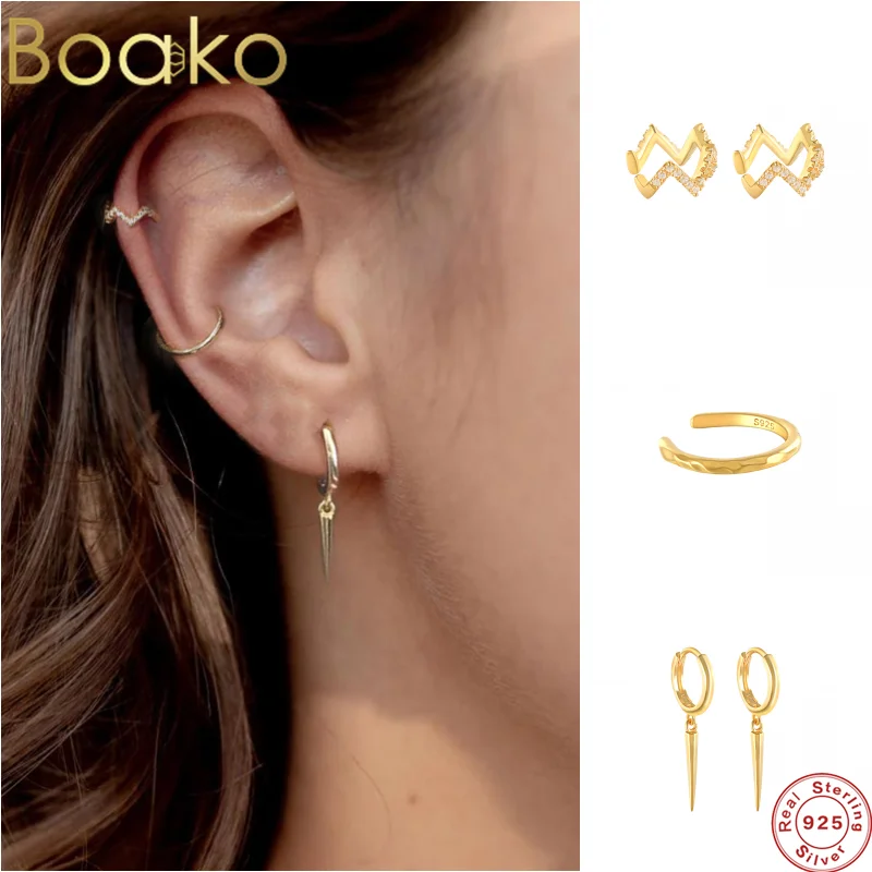 

Простые милые длинные серьги-кольца BOAKO S925 из стерлингового серебра, маленькие серьги с подвеской, милые серьги серебряного цвета для женщи...