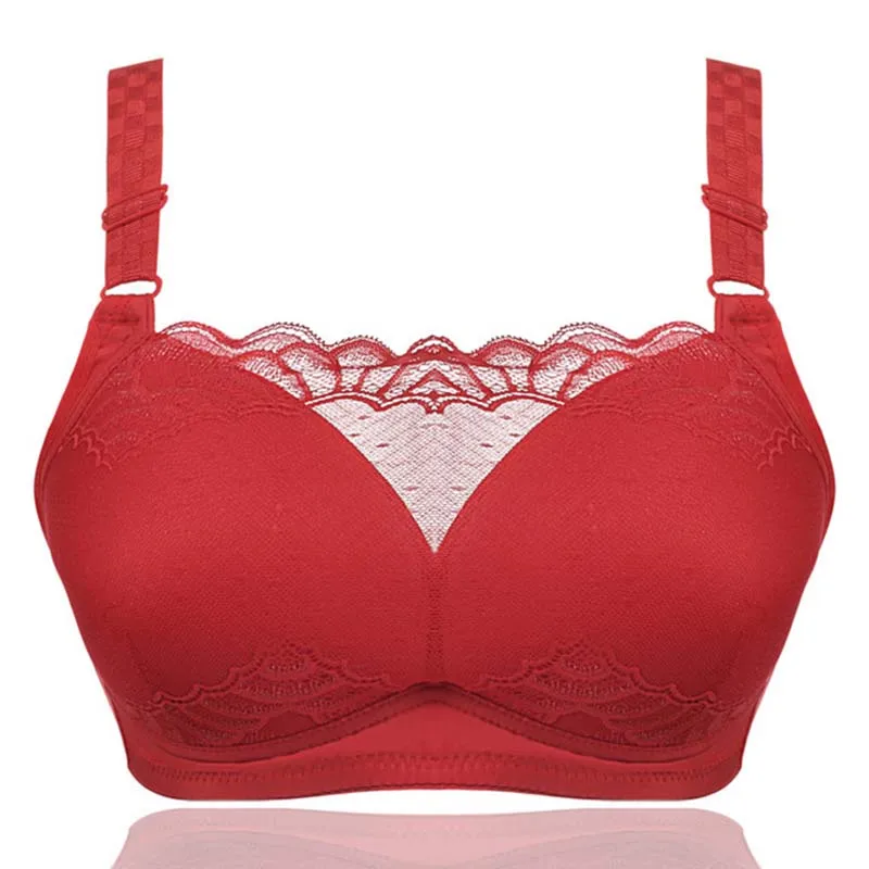 

Plus Size 40-48 D E Cup underwear women's bra small chest seamless steel ring bra seamless sports vest lace back