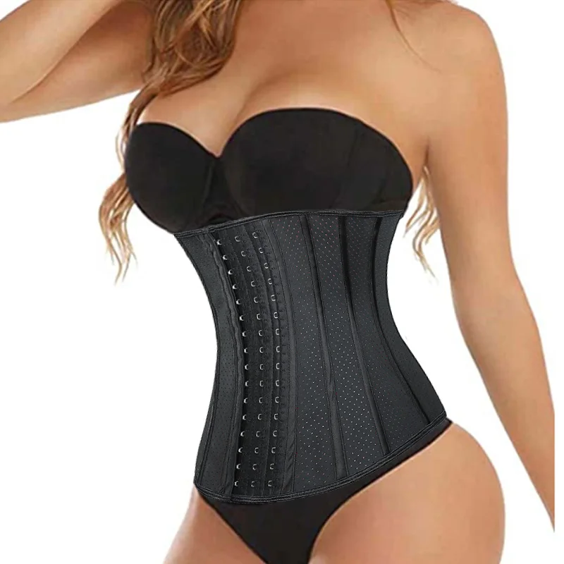 

9 Steel Bone Long Torso Latex Breathable Waist Trainer Workout Weight Loss Corset Tummy Control Slimming Body Shaper Women Black