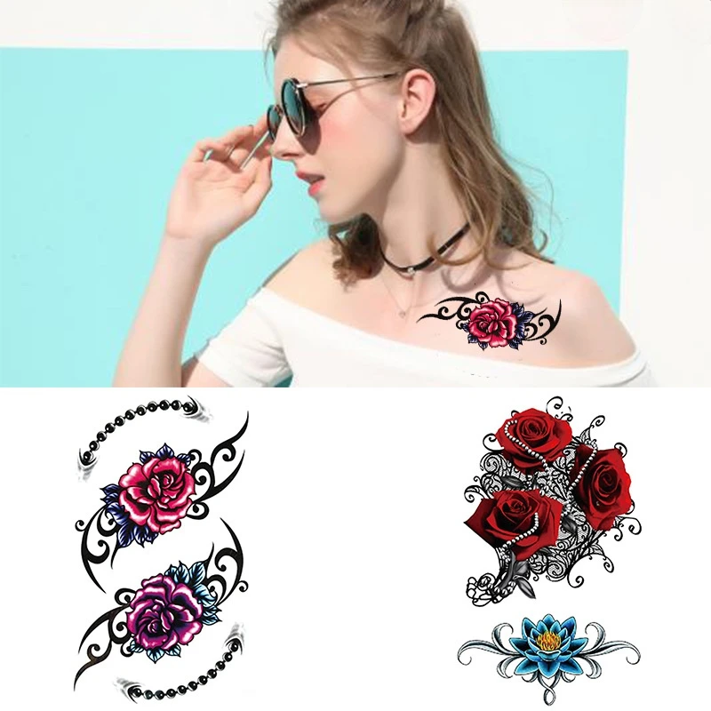 

Arm Chest Leg Waist Waterproof Tattoo Sticker Butterfly Rose Flower Totem Tiger Lion Color Tattoo Sticker