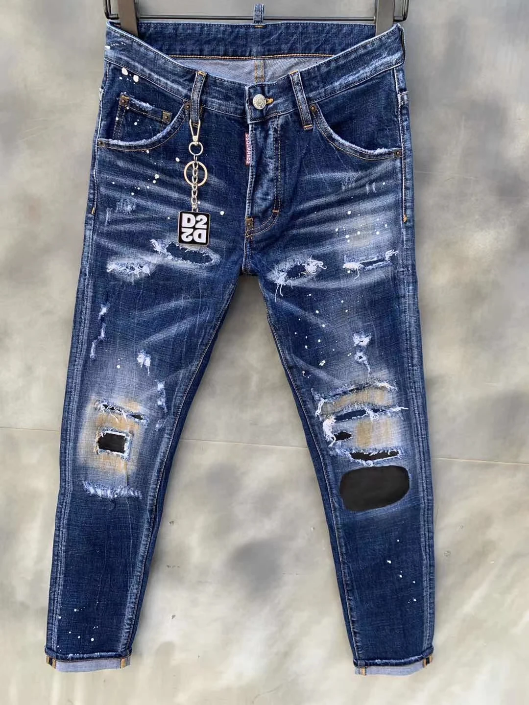 

New DSQUARED2 Men's/Women's Ripped Jeans, Fashion Washed Frayed Patch, Paint Made Old Stretch Pants