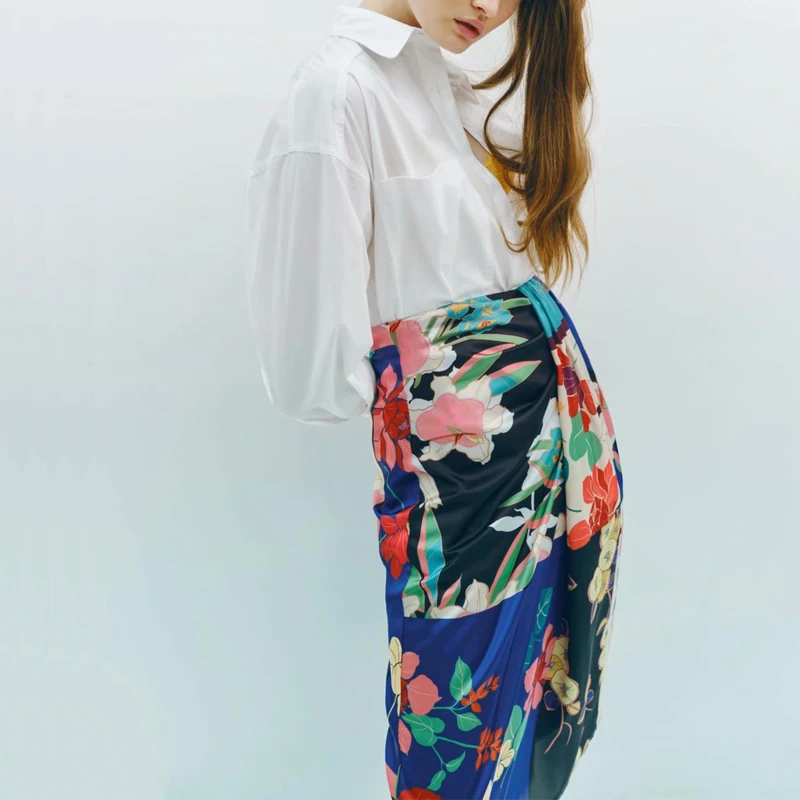 

Летняя женская повседневная юбка с высокой талией и цветочным принтом