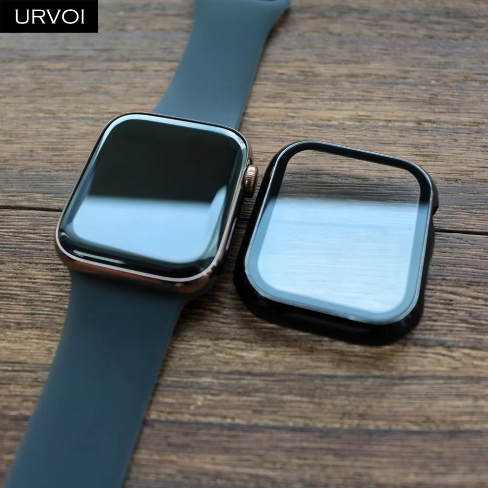 URVOI Защита экрана для Apple Watch 4 3 2 Чехол пластиковый бампер с закаленной пленкой iWatch