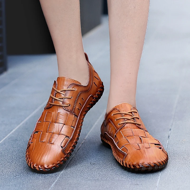 Мужские сандалии на мягкой подошве коричневые Пляжные Шлепанцы из натуральной