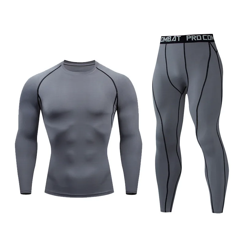 Men's Long Sleeve Solid Color Running Fitness Sports Basketball Training Quick-Drying Bodysuit Riding Set | Мужская одежда
